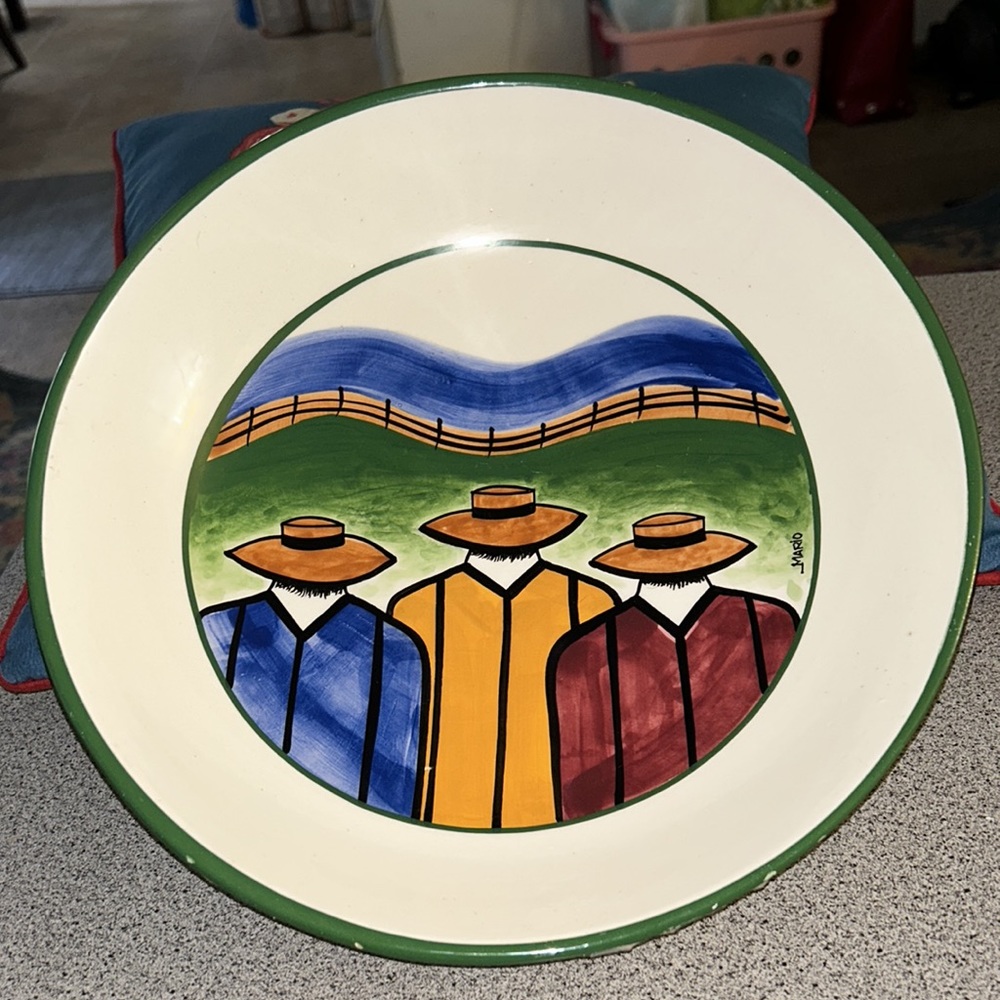 Vintage Ranchero Horsemen Gaetano Pottery USA Large 12 3/8” Bowl Signed
